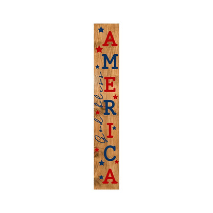 47" Natural Red And Blue Solid Wood God Bless America Porch Sign HomeRoots