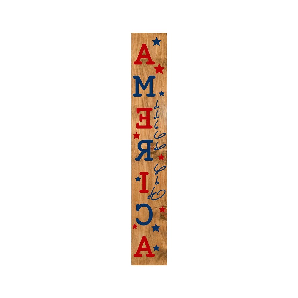 47" Natural Red And Blue Solid Wood God Bless America Porch Sign — view 8