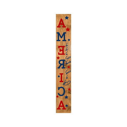 47" Natural Red And Blue Solid Wood God Bless America Porch Sign HomeRoots