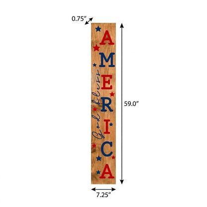 47" Natural Red And Blue Solid Wood God Bless America Porch Sign HomeRoots