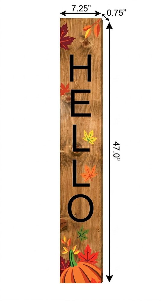 47" Black Natural And Orange Solid Wood Hello Porch Sign — view 4