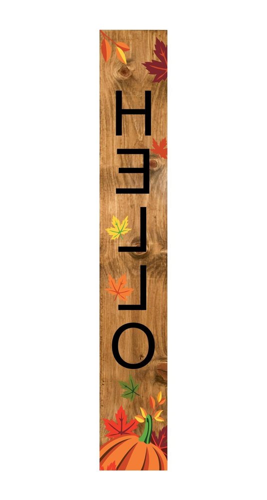 47" Black Natural And Orange Solid Wood Hello Porch Sign HomeRoots