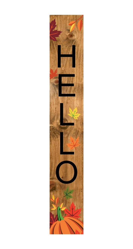 59" Black Natural And Orange Solid Wood Hello Porch Sign