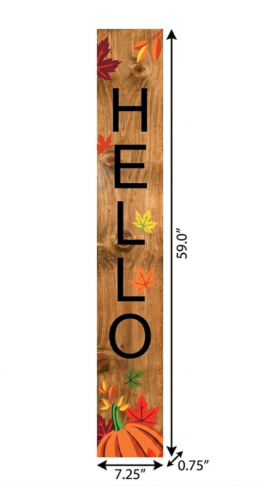 59" Black Natural And Orange Solid Wood Hello Porch Sign — view 4