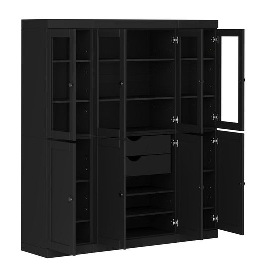 72" Black Solid Wood 8 Two Drawer Pantry Or Storage Closet HomeRoots