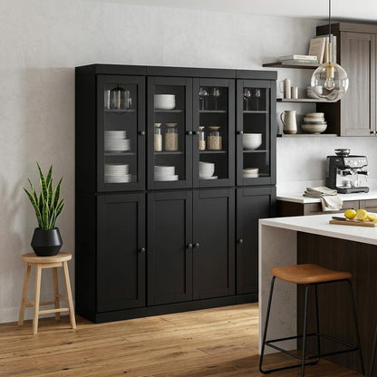 72" Black Solid Wood 8 Two Drawer Pantry Or Storage Closet HomeRoots