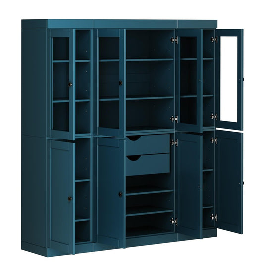 72" Teal Blue Solid Wood 8 Two Drawer Pantry Or Storage Closet HomeRoots