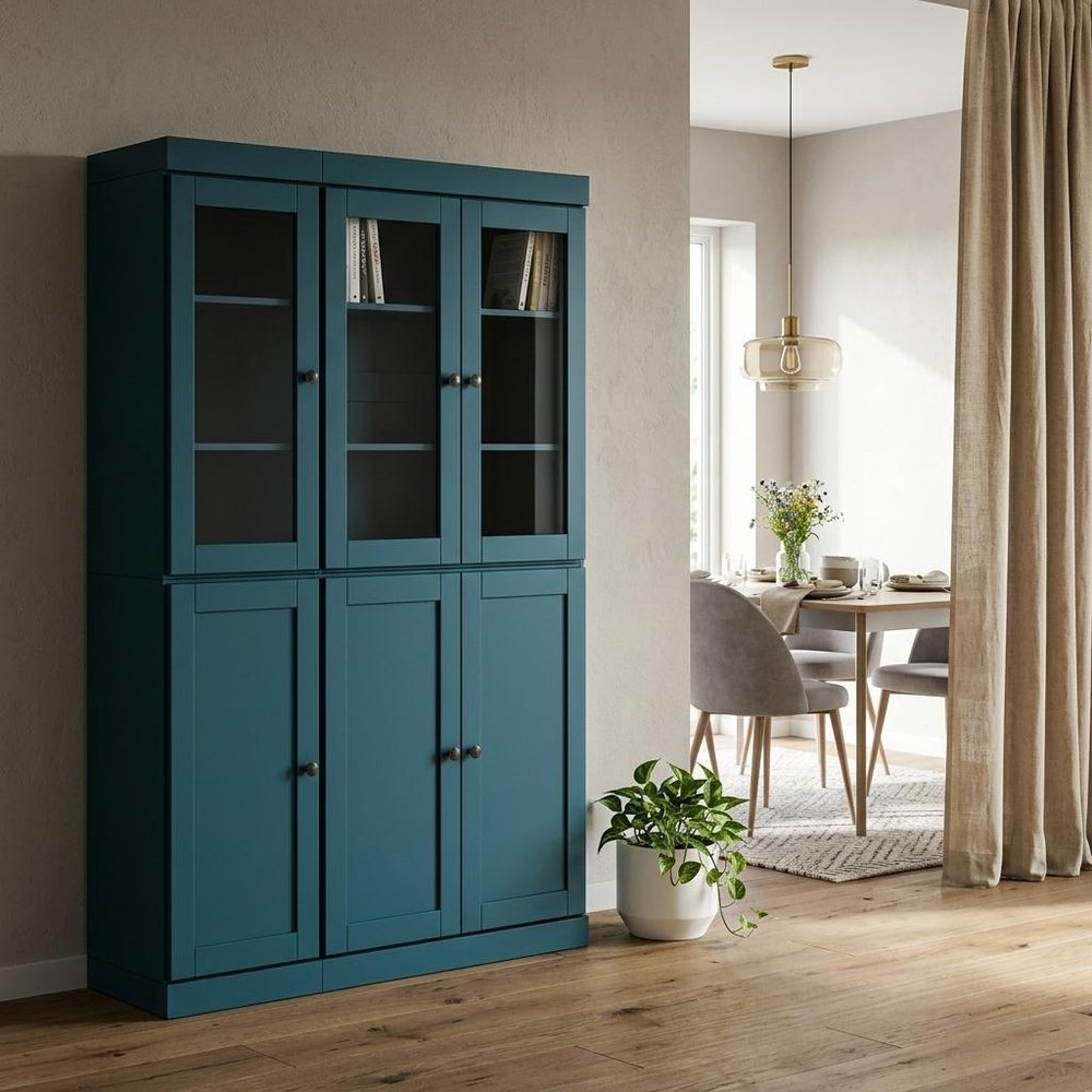 72" Teal Blue Solid Wood 8 Two Drawer Pantry Or Storage Closet — view 6