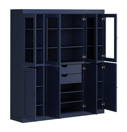 72" Navy Blue Solid Wood 8 Two Drawer Pantry Or Storage Closet HomeRoots