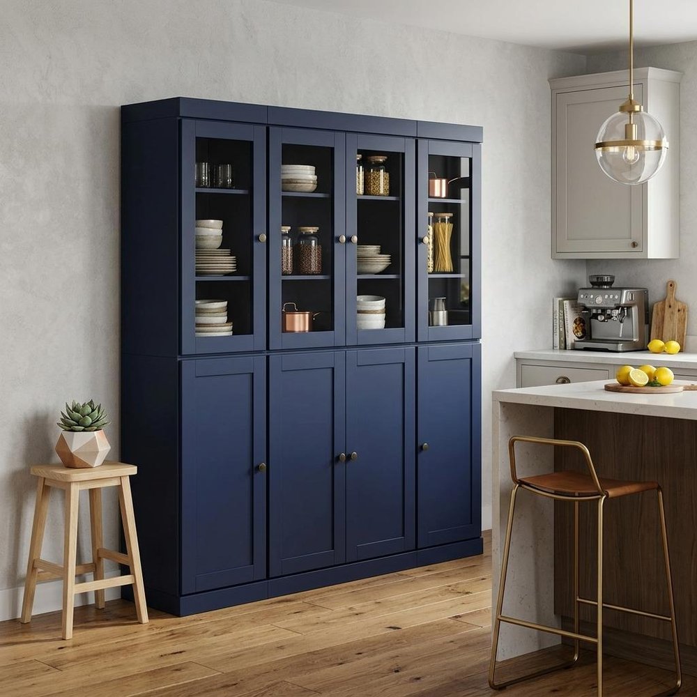 72" Navy Blue Solid Wood 8 Two Drawer Pantry Or Storage Closet HomeRoots