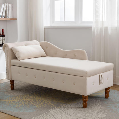 Velvet indoor chaise lounge with nailhead trim, storage and pillows, can be used in living room, bedroom, den - FurniFindUSA