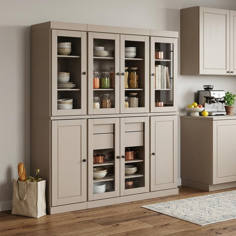 72" Beige Solid Wood 8 Two Drawer Pantry Or Storage Closet — view 6