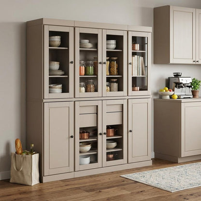 72" Beige Solid Wood 8 Two Drawer Pantry Or Storage Closet HomeRoots