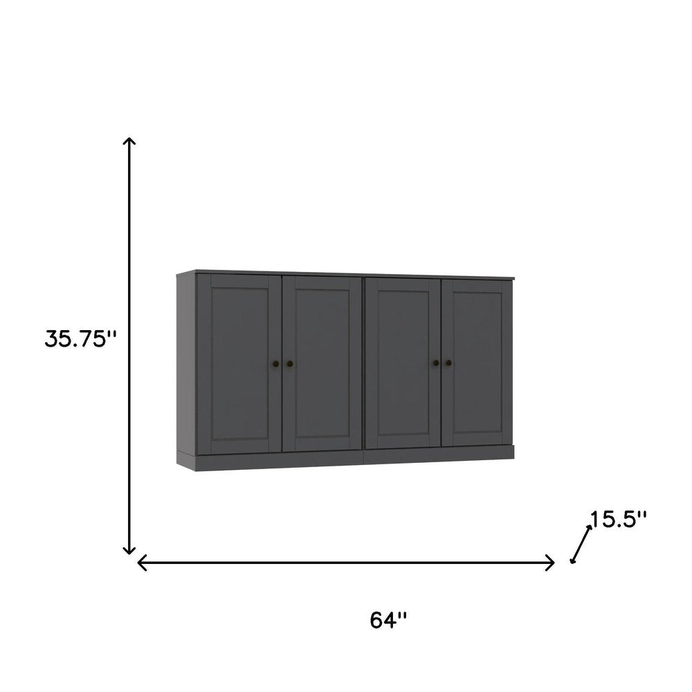 64" Gray Solid Wood Sideboard With Two Doors — view 3