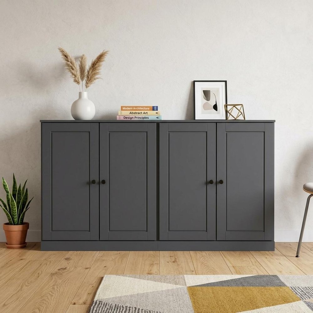 64" Gray Solid Wood Sideboard With Two Doors HomeRoots