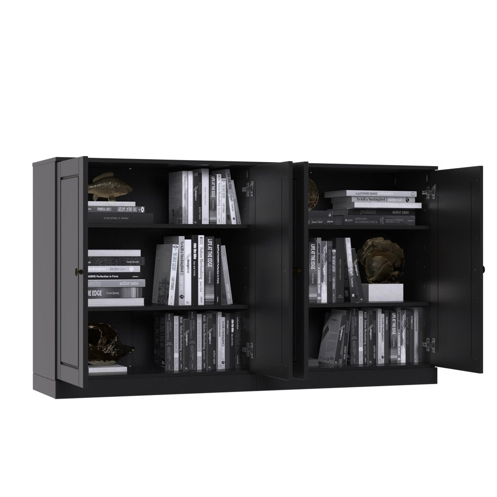 64" Black Solid Wood Paneled Sideboard With Four Doors — view 2