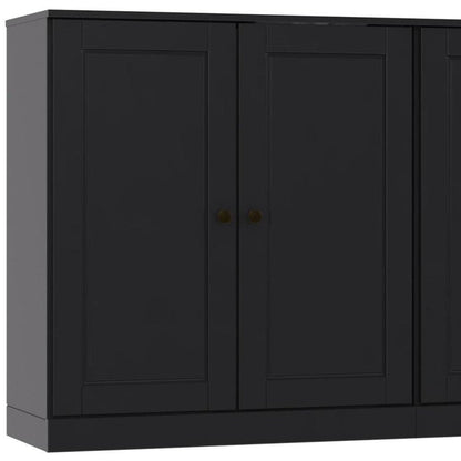 64" Black Solid Wood Paneled Sideboard With Four Doors HomeRoots