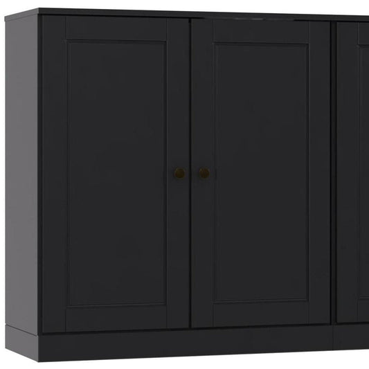 64" Black Solid Wood Paneled Sideboard With Four Doors