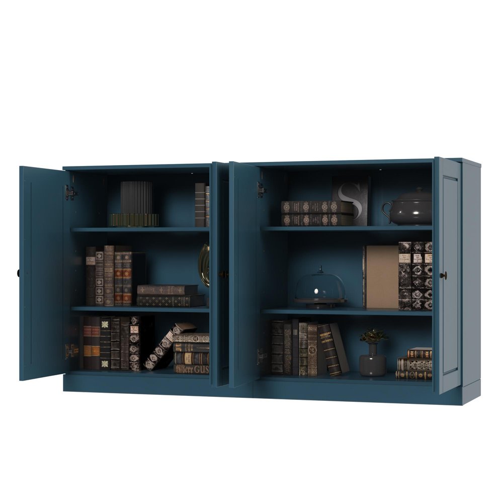 64" Teal Blue Solid Wood Sideboard With Two Doors — view 2