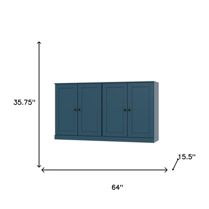 64" Teal Blue Solid Wood Sideboard With Two Doors HomeRoots