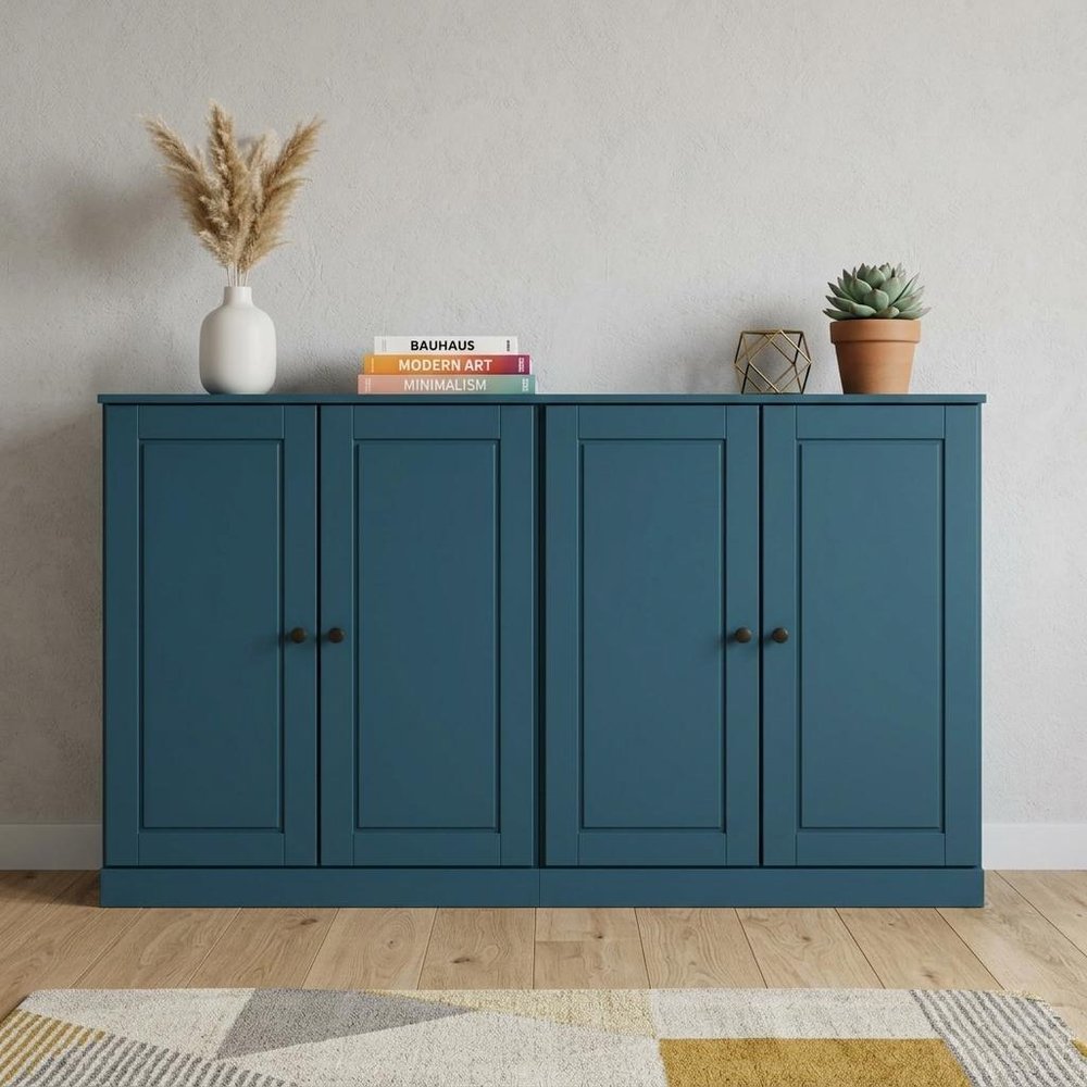 64" Teal Blue Solid Wood Sideboard With Two Doors HomeRoots