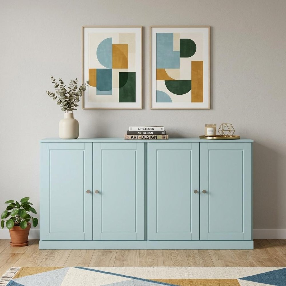 64" Aqua Solid Wood Sideboard With Two Doors HomeRoots