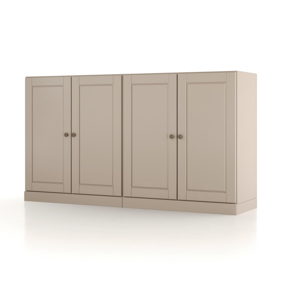 64" Beige Solid Wood Sideboard With Two Doors — view 1