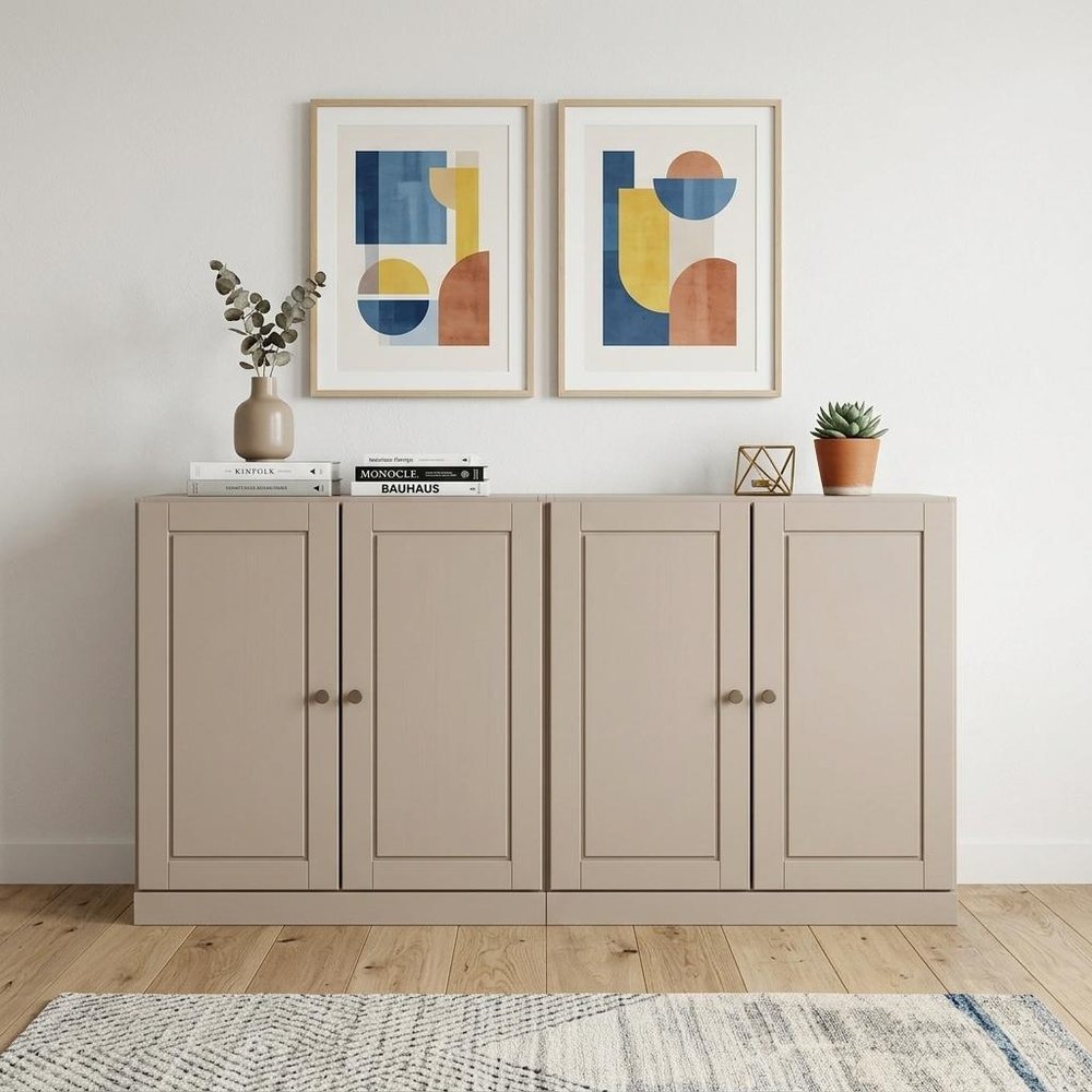 64" Beige Solid Wood Sideboard With Two Doors — view 4