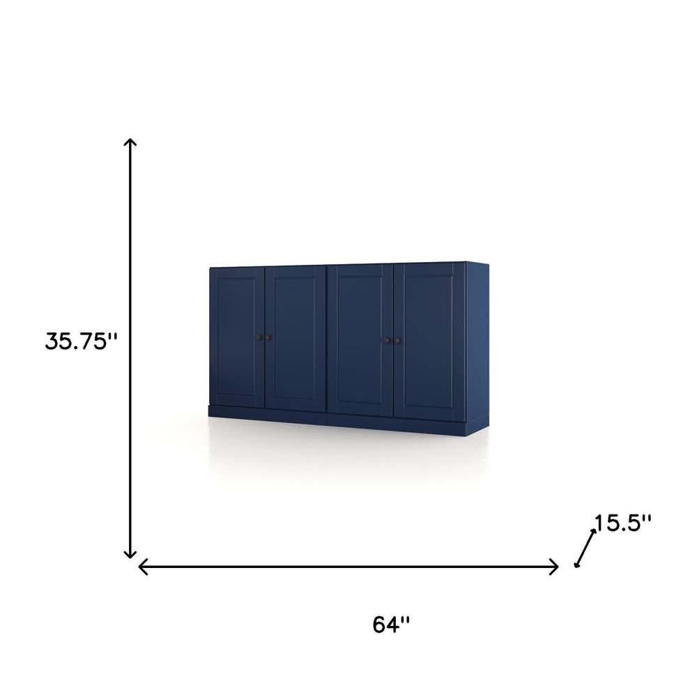 64" Navy Blue Solid Wood Paneled Buffet Table With Four Doors — view 3