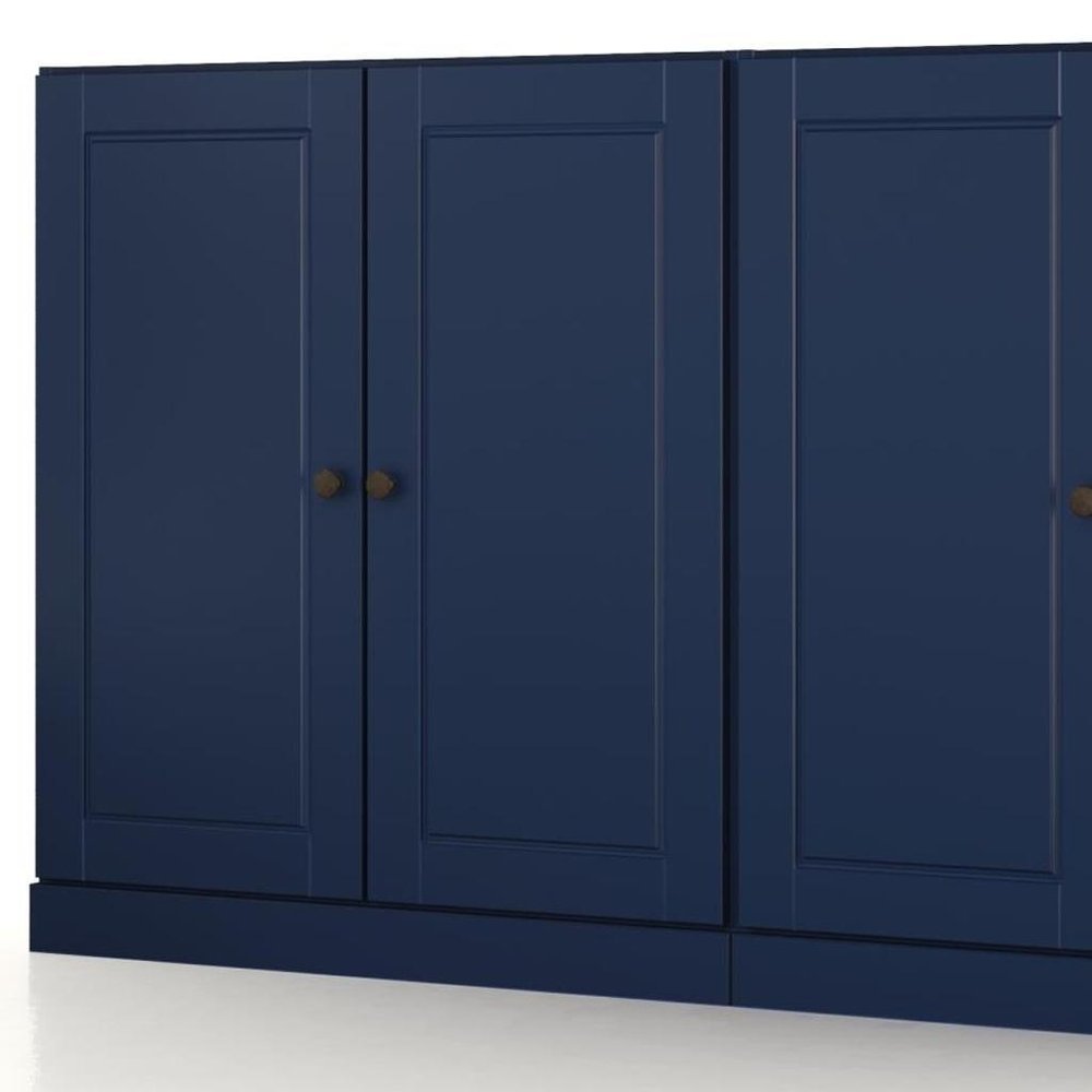 64" Navy Blue Solid Wood Paneled Buffet Table With Four Doors — view 2