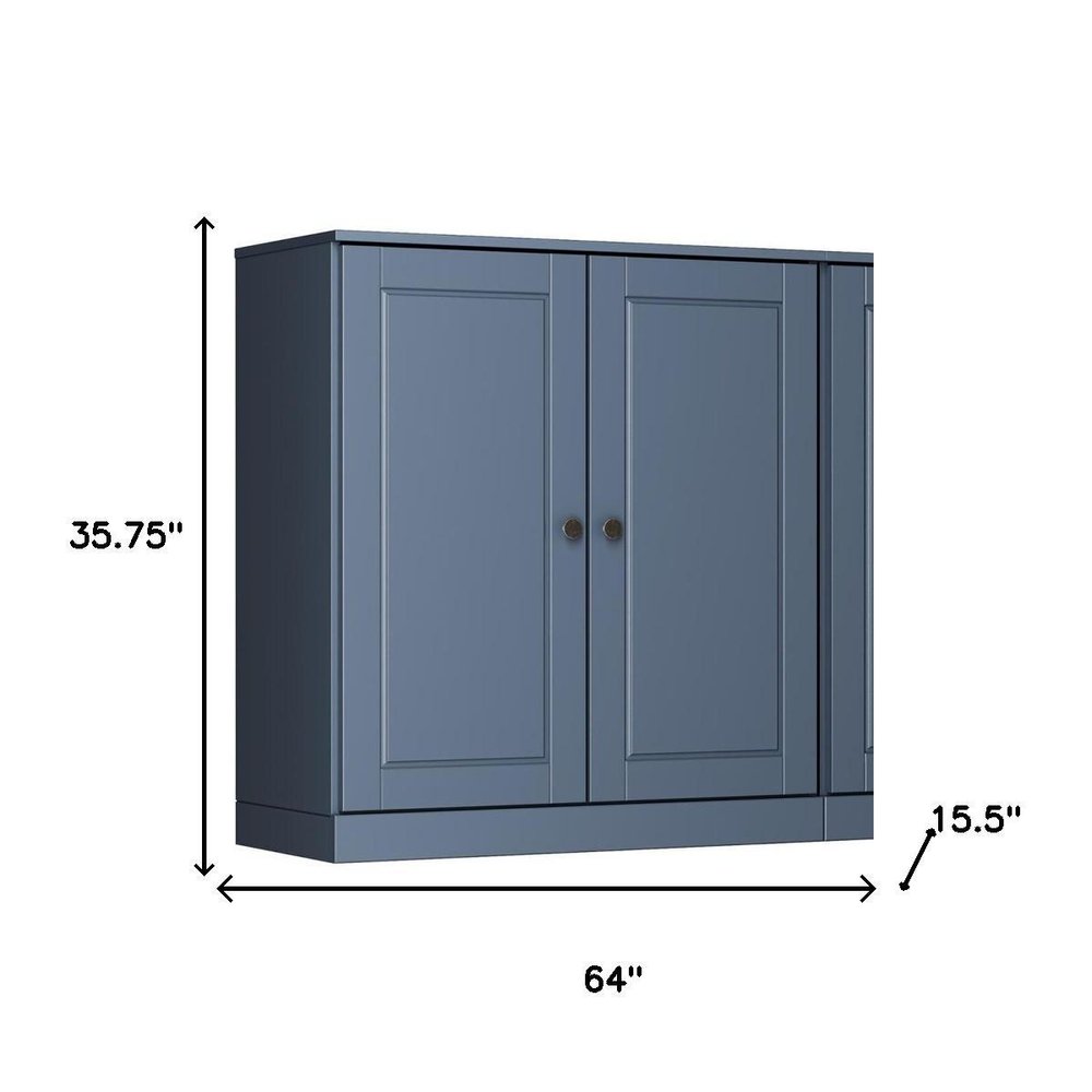 64" French Blue Solid Wood Sideboard With Two Doors — view 4