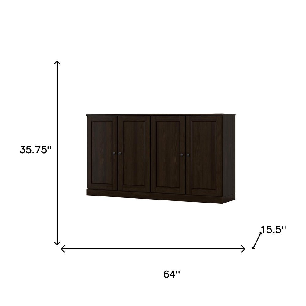 64" Espresso Solid Wood Sideboard With Two Doors HomeRoots