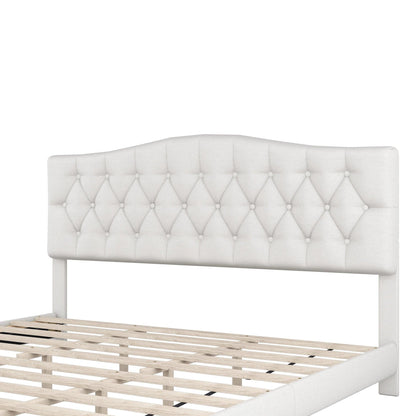 Upholstered Platform Bed with Saddle Curved Headboard and Diamond Tufted Details King Beige - FurniFindUSA