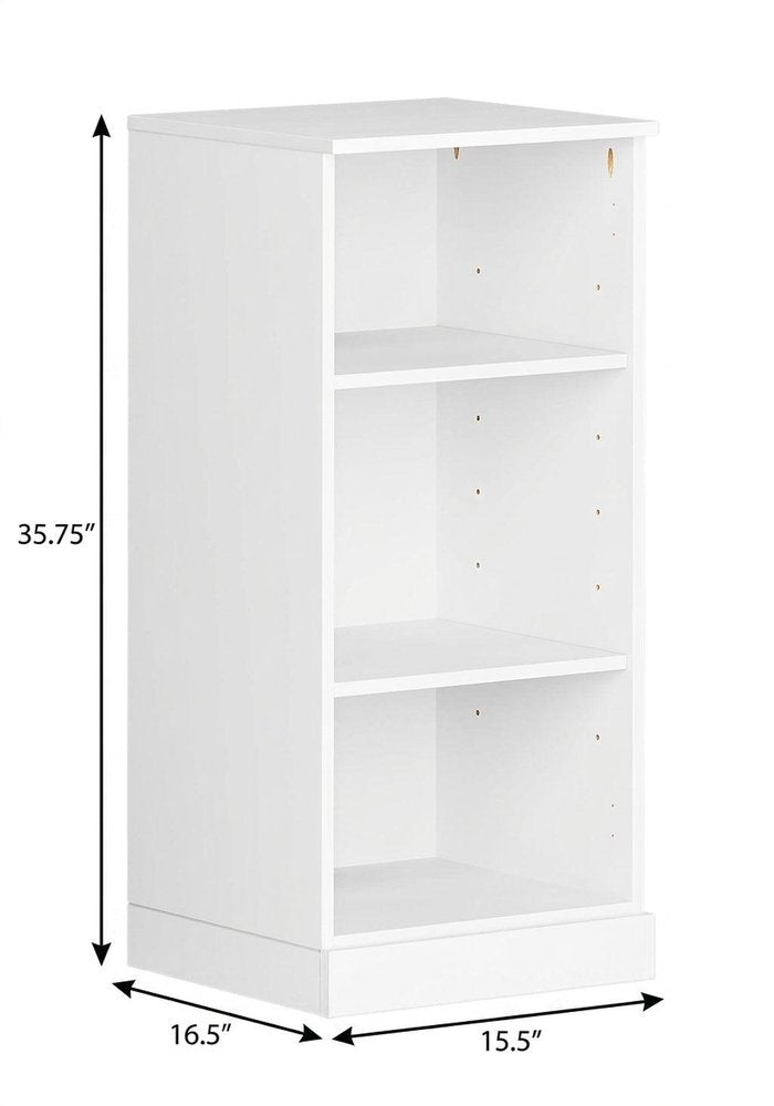 36" White Solid Wood Adjustable Three Tier Library Bookcase — view 2