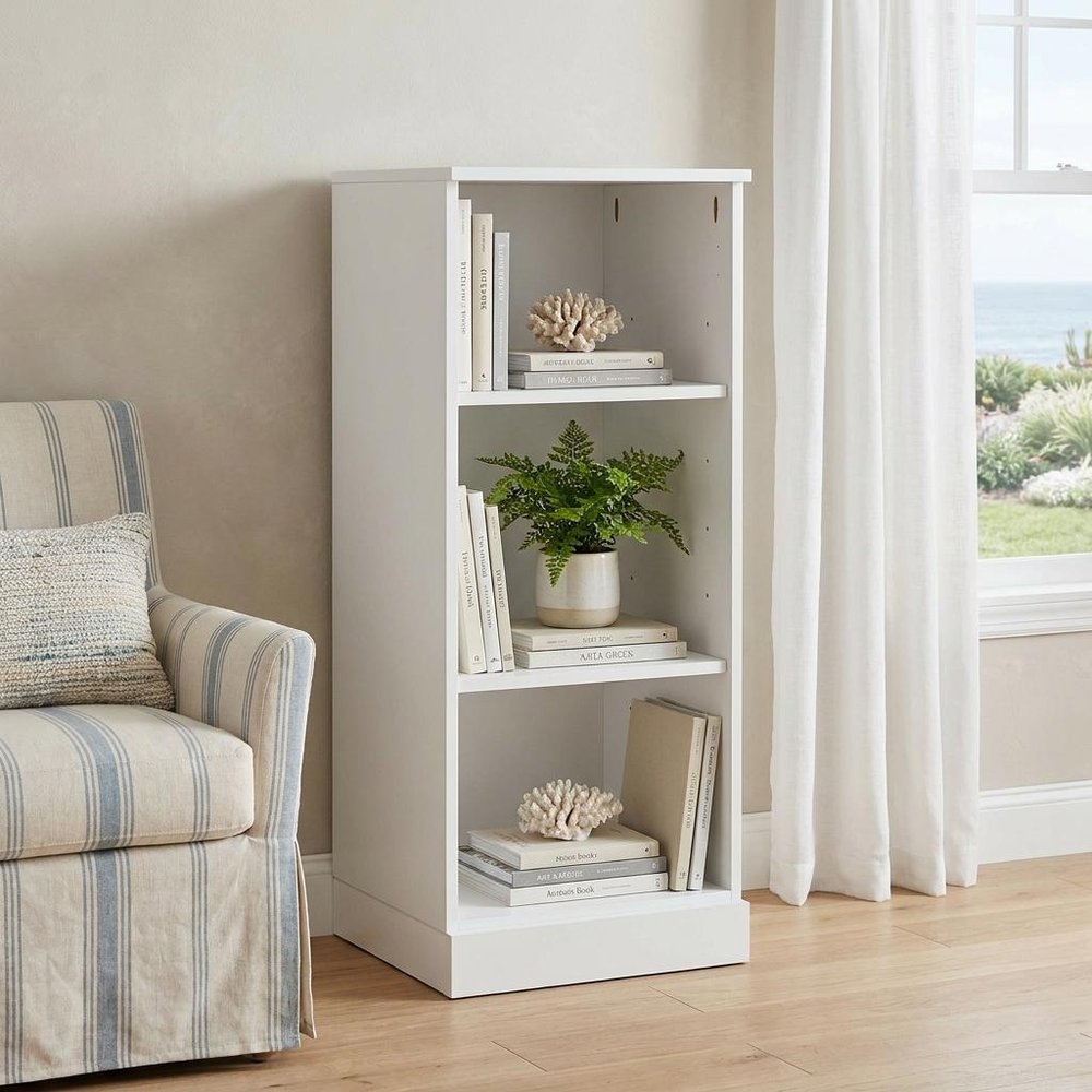 36" White Solid Wood Adjustable Three Tier Library Bookcase HomeRoots