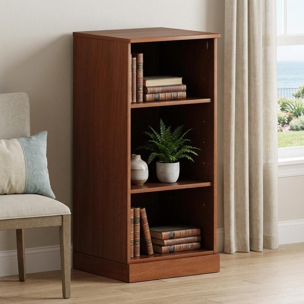 36" White Solid Wood Adjustable Three Tier Library Bookcase — view 10