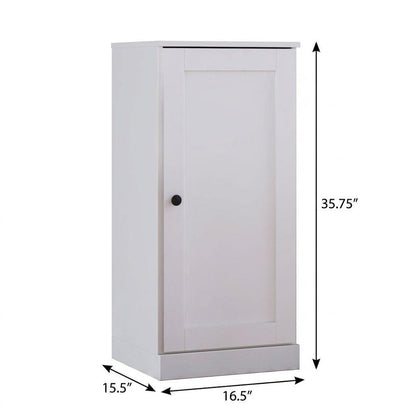 36" White Solid Wood Adjustable Three Tier Library Bookcase with One Door HomeRoots