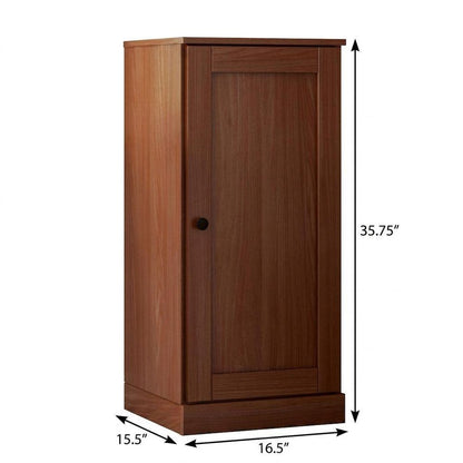 36" Coffee Solid Wood Adjustable Three Tier Library Bookcase with One Door HomeRoots