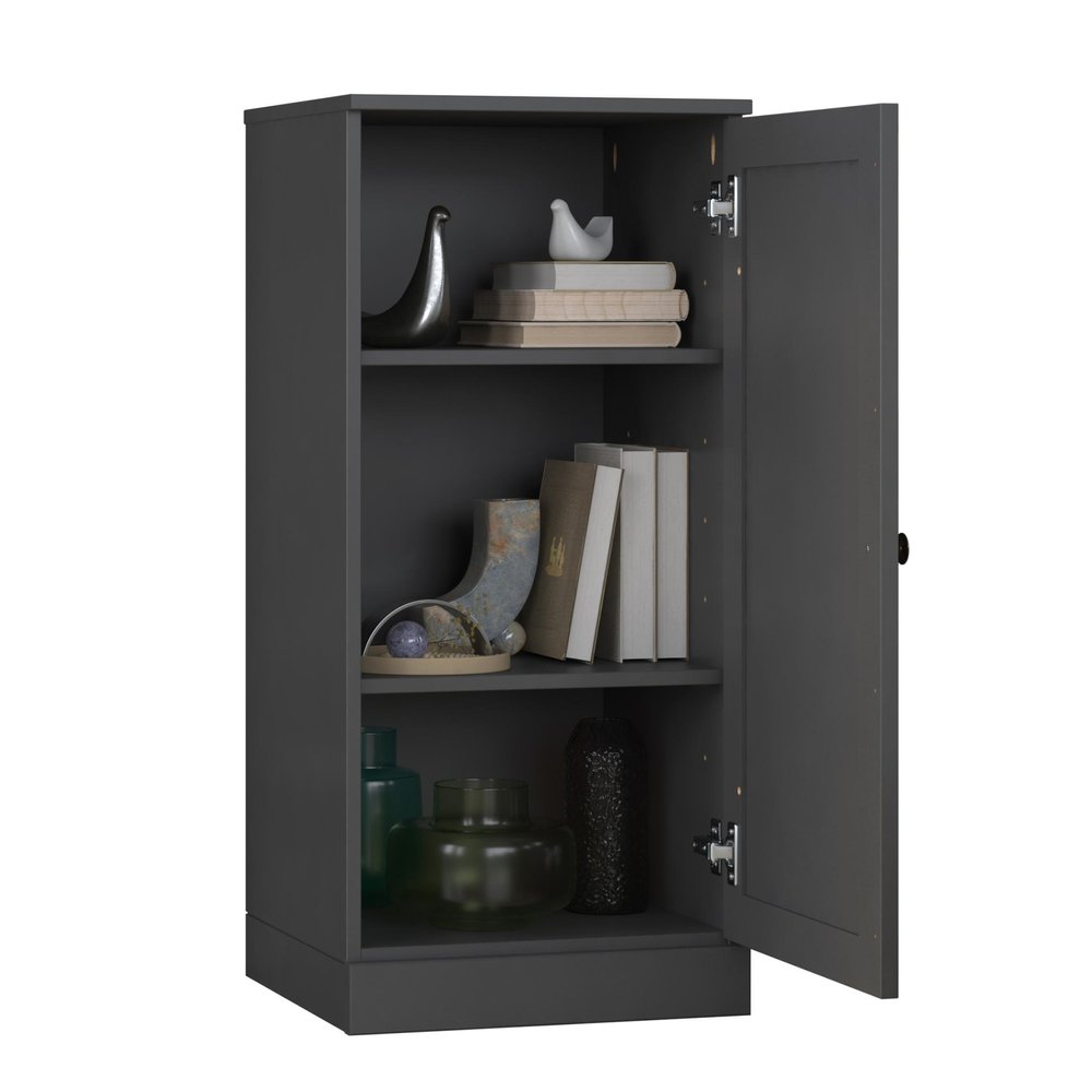 36" Gray Solid Wood Adjustable Three Tier Library Bookcase with One Door