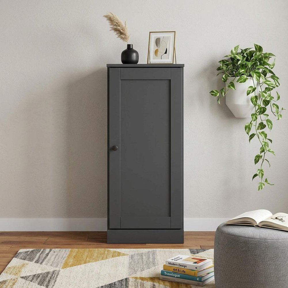 36" Gray Solid Wood Adjustable Three Tier Library Bookcase with One Door — view 3