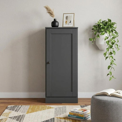 36" Gray Solid Wood Adjustable Three Tier Library Bookcase with One Door HomeRoots