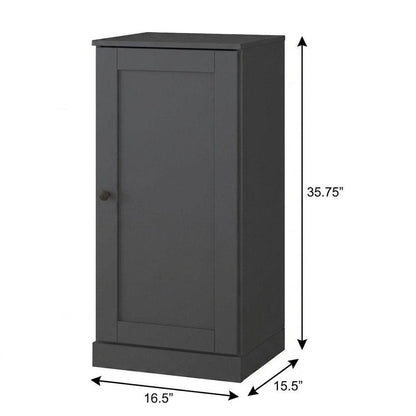 36" Gray Solid Wood Adjustable Three Tier Library Bookcase with One Door HomeRoots