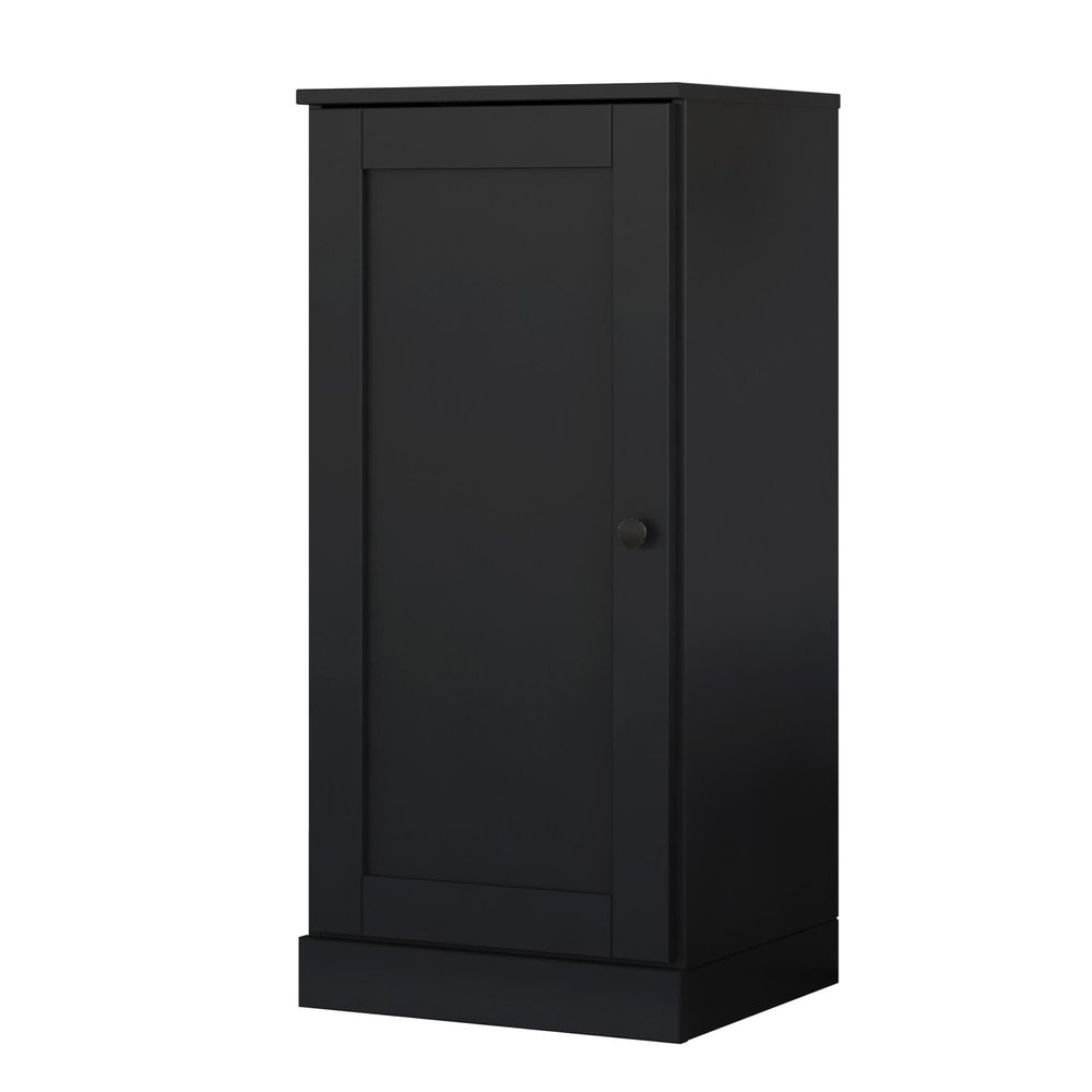 36" Black Solid Wood Adjustable Three Tier Library Bookcase with One Door — view 1