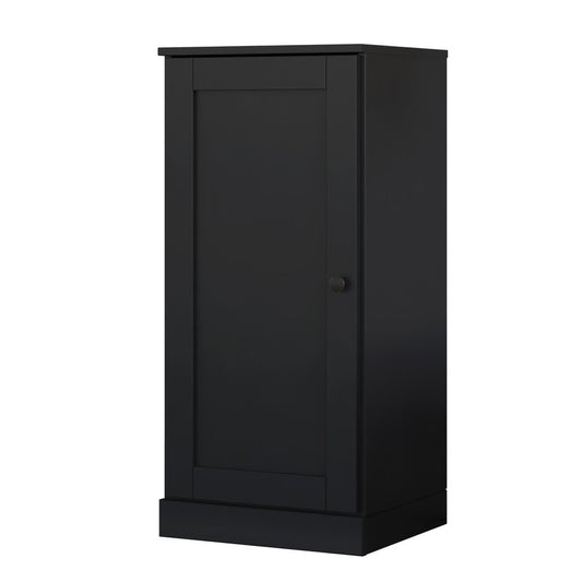 36" Black Solid Wood Adjustable Three Tier Library Bookcase with One Door