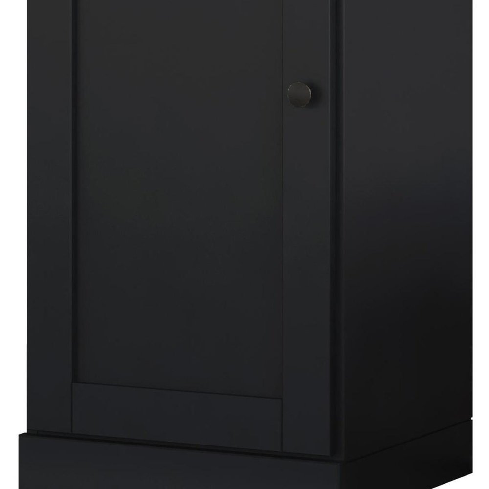36" Black Solid Wood Adjustable Three Tier Library Bookcase with One Door — view 2