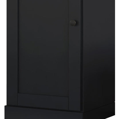 36" Black Solid Wood Adjustable Three Tier Library Bookcase with One Door