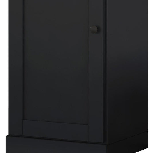 36" Black Solid Wood Adjustable Three Tier Library Bookcase with One Door