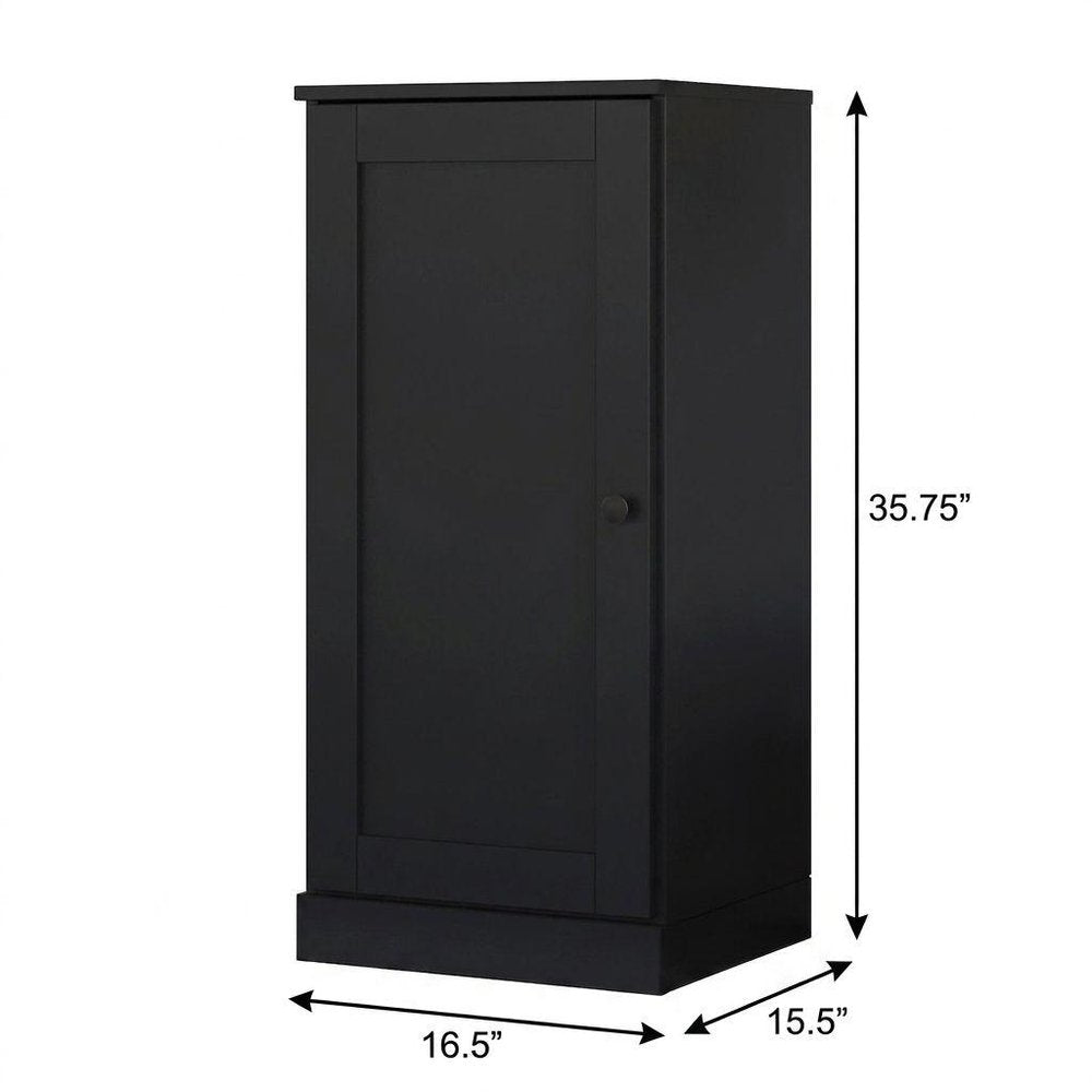 36" Black Solid Wood Adjustable Three Tier Library Bookcase with One Door — view 3