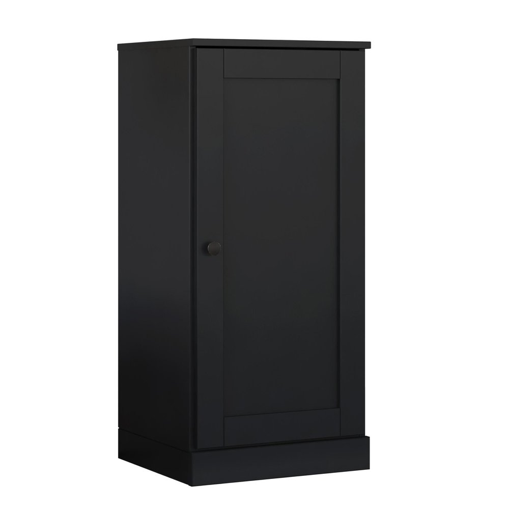 36" Black Solid Wood Adjustable Three Tier Library Bookcase with One Door