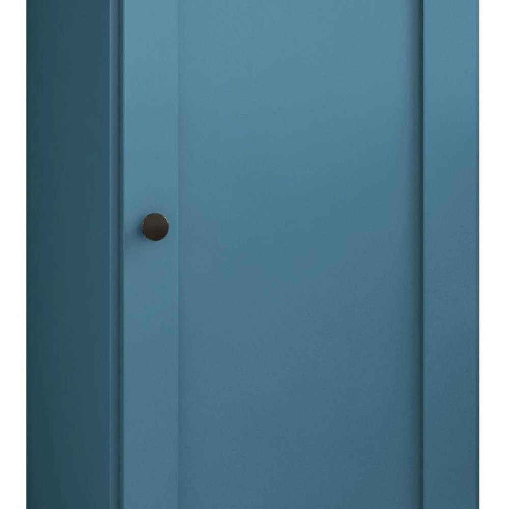 36" Teal Blue Solid Wood Adjustable Three Tier Library Bookcase with One Door